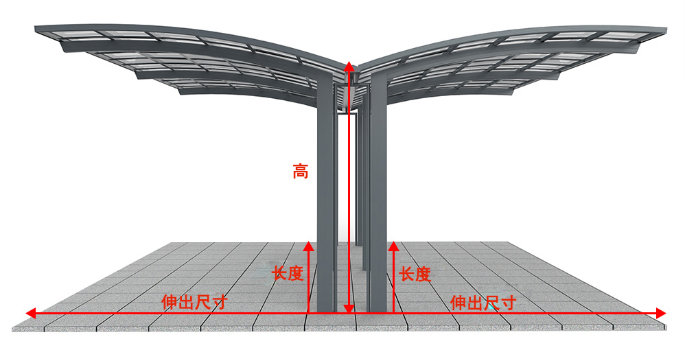 Y结合式车库雨棚测量细节图