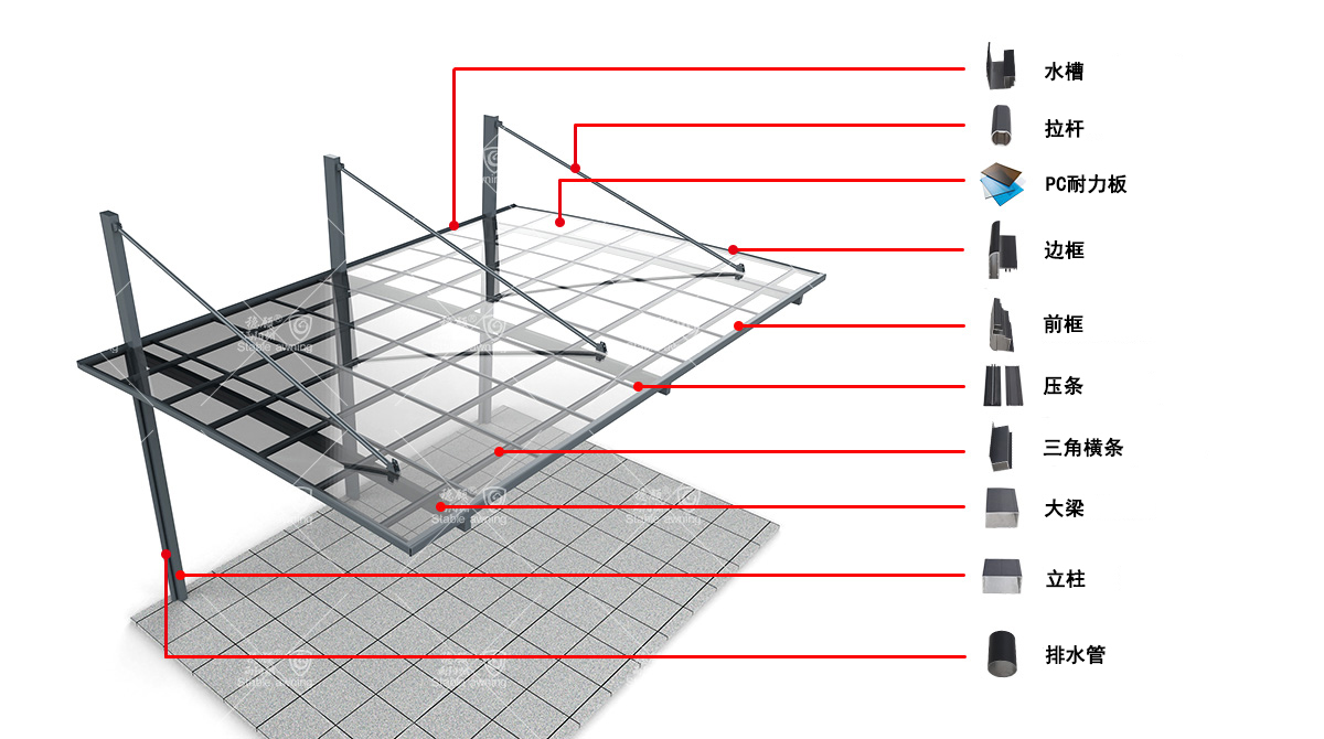 铝合金悬臂式车库雨棚细节
