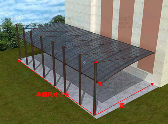 悬臂式车库雨棚测量尺寸示意图