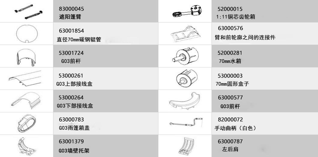 全盒式手动伸缩遮阳篷配件